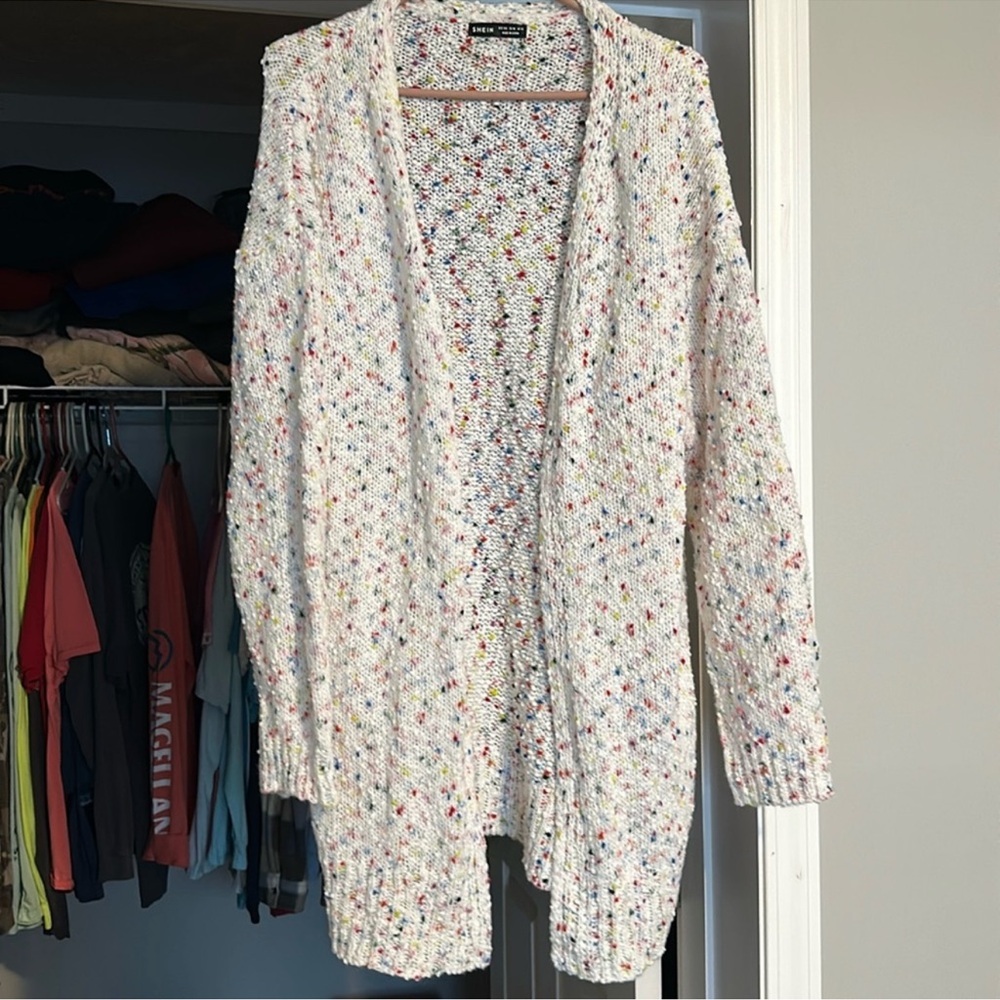 SHEIN Speckled White Knit Cardigan